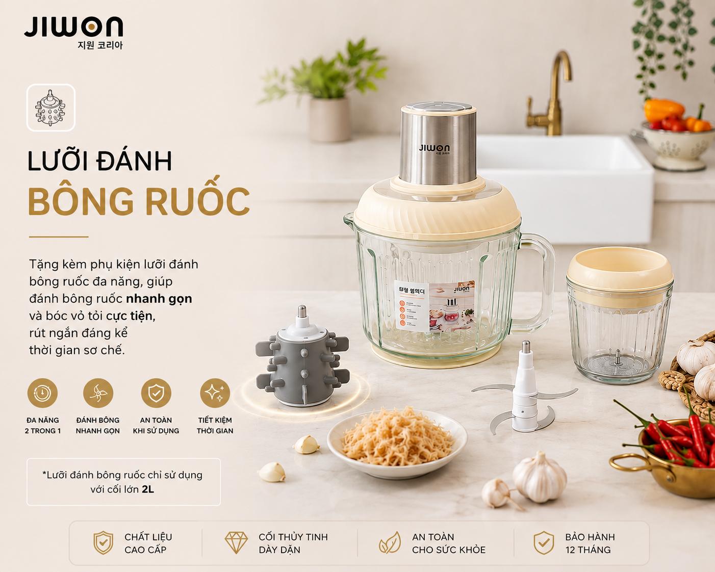 Cối thủy tinh 2L có tay cầm máy xay đa năng JIWON JWD-F25