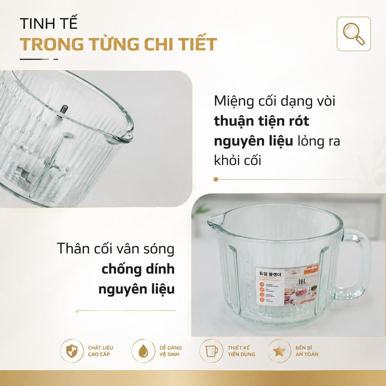 Máy xay đa năng 2 cối JIWON JWD-F25 cối thủy tinh 2L có tay cầm