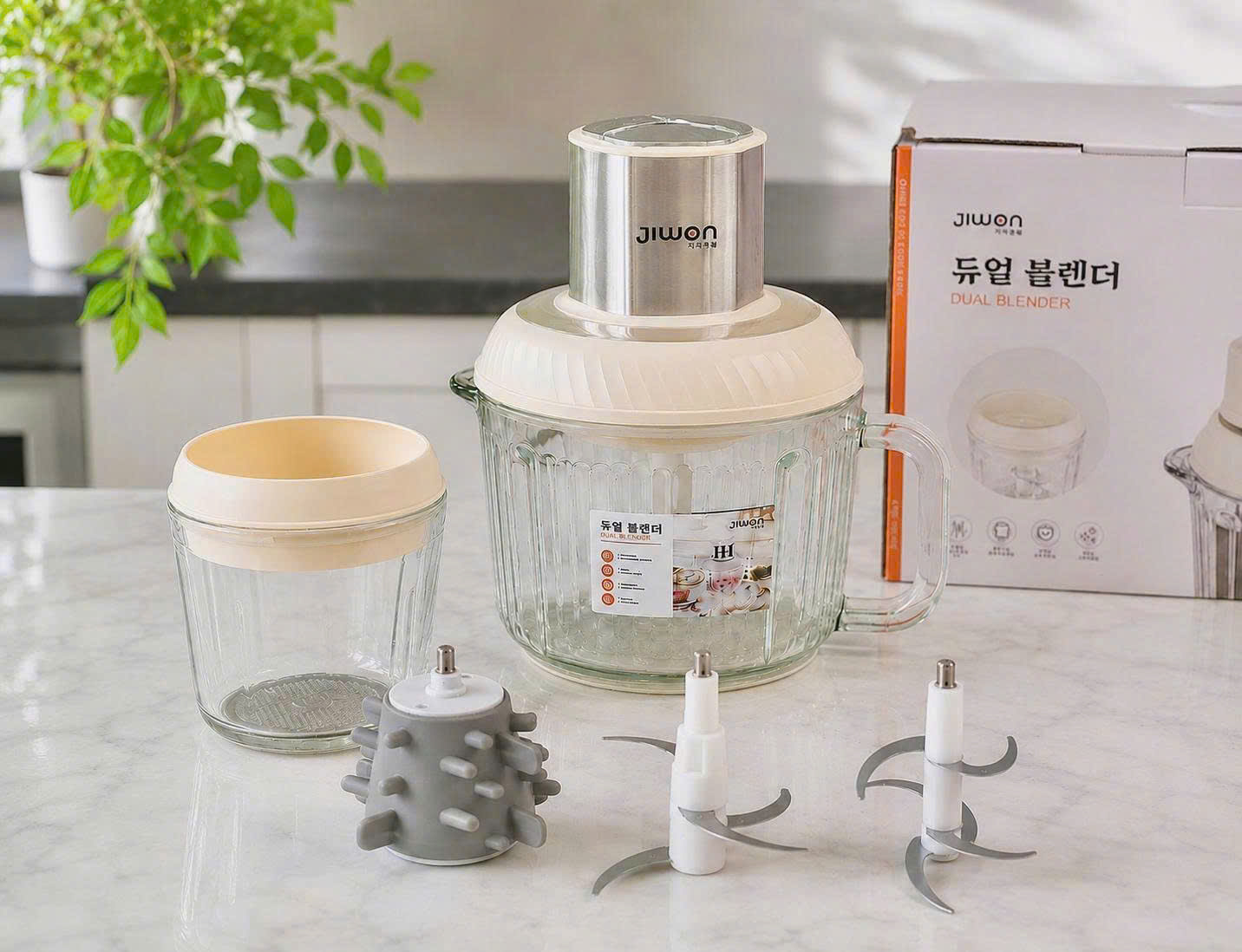 Máy xay đa năng 2 cối JIWON JWD-F25 cối thủy tinh 2L có tay cầm