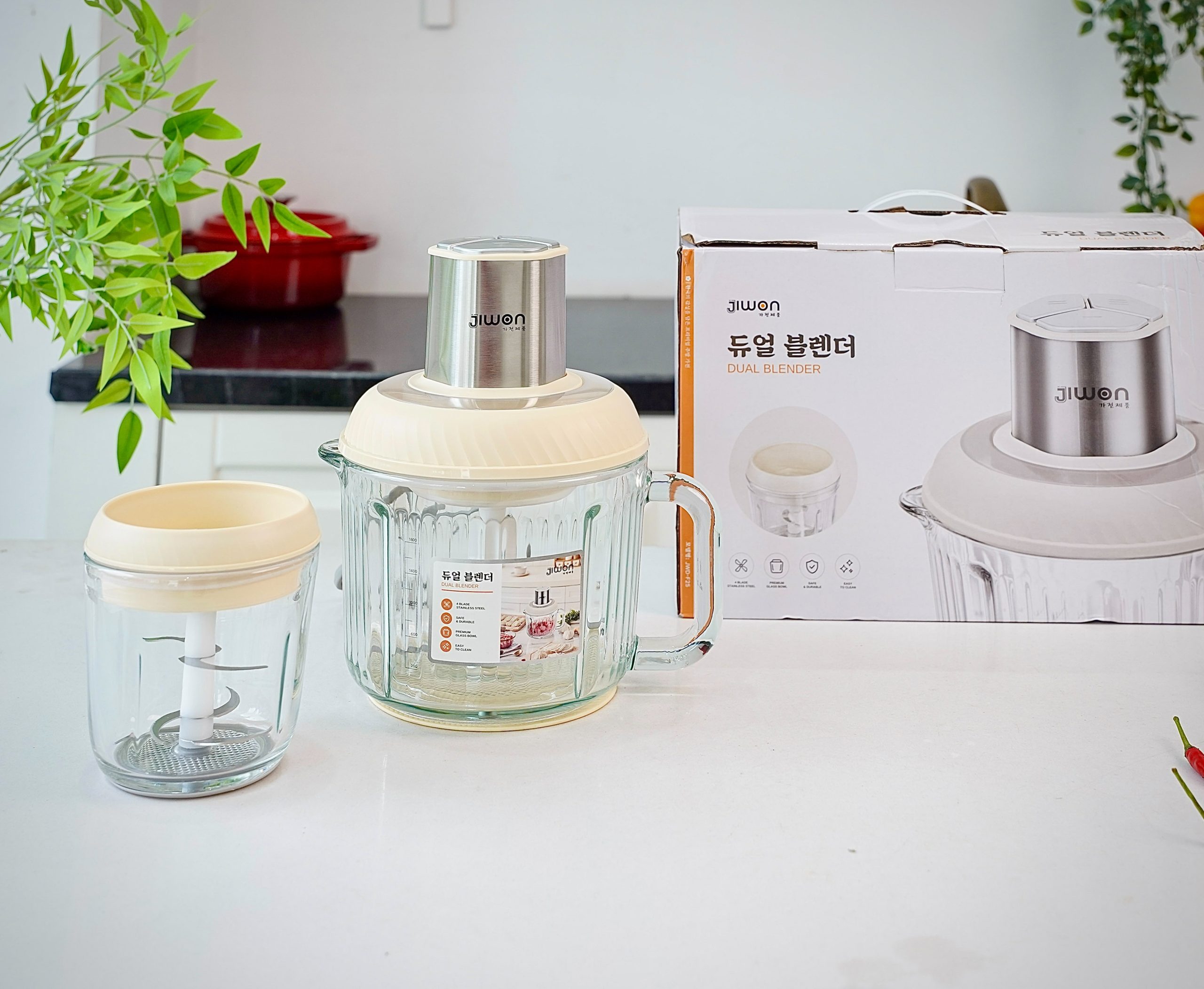 Cối thủy tinh 2L có tay cầm máy xay đa năng JIWON JWD-F25