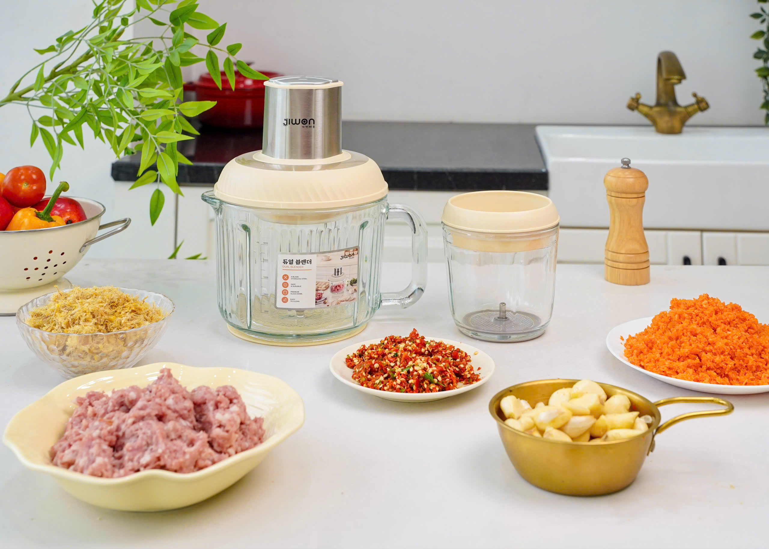 Máy xay đa năng 2 cối JIWON JWD-F25 cối thủy tinh 2L có tay cầm